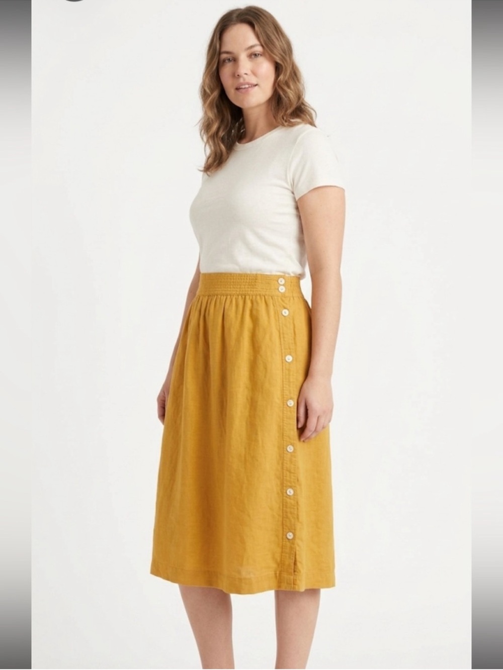 Madewell Side Button Midi Skirt Yellow Mustard Like New Size 6